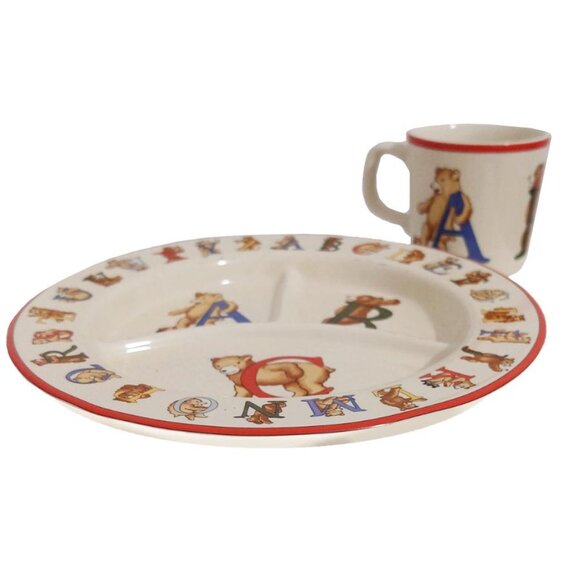 Vintage Tiffany & Co. Alphabet Bears Plate & Mug in Light Cream Made in 1994 - Picture 2 of 8